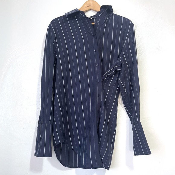 ALIGNE Pinstripe Lyocell Linen Wrap Front Shirt and Wide Leg Pants Sets Size 2 - Picture 6 of 15